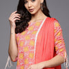 Indyancart IE Women Coral Red Ethnic Motifs Printed Kurta with Trousers & With Dupatta