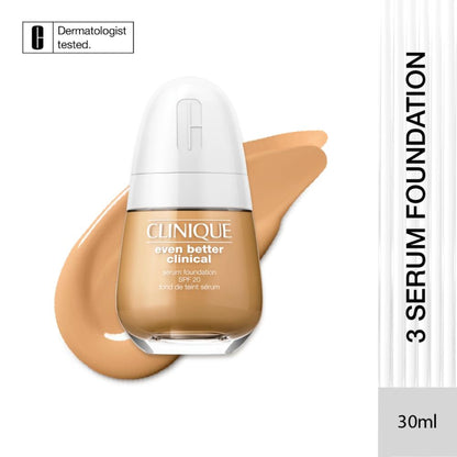 Clinique Even Better Clinical Serum Foundation SPF 20 in Tawnie Beige, with vitamin C, showing the foundation bottle.