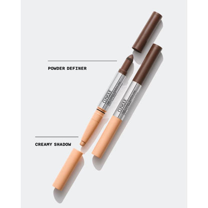 Clinique High Impact Shadow Play eye shadow and definer in Cafe Au Lait with warm brown and beige eyeshadow shades and applicator.