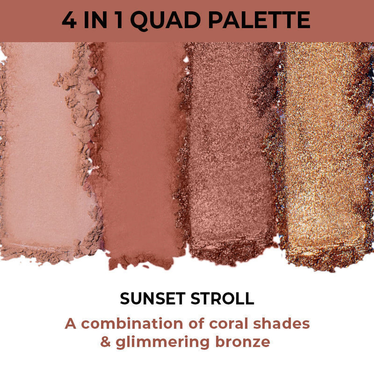 Nykaa Cosmetics Eyes On Me! 4-in-1 Sunset Stroll eyeshadow palette with four shades in sleek packaging.