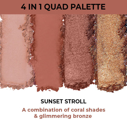 Nykaa Cosmetics Eyes On Me! 4-in-1 Sunset Stroll eyeshadow palette with four shades in sleek packaging.