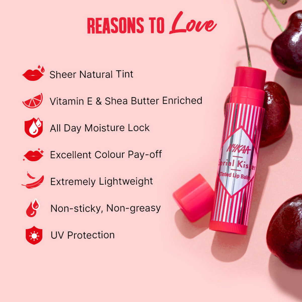 Nykaa Serial Kisser Moisturising Tinted Lip Balm With Shea Butter & Vitamin E - Cherry