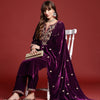 Indyancart IE Ethnic Motifs Embroidered Zari Velvet Kurta With Trousers & Dupatta