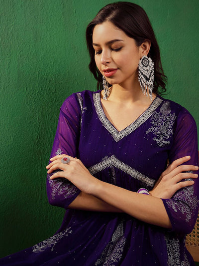 Indyancart SN Women's V-neck Three quarter regular sleeves Alia Cut Printed Kurta Set