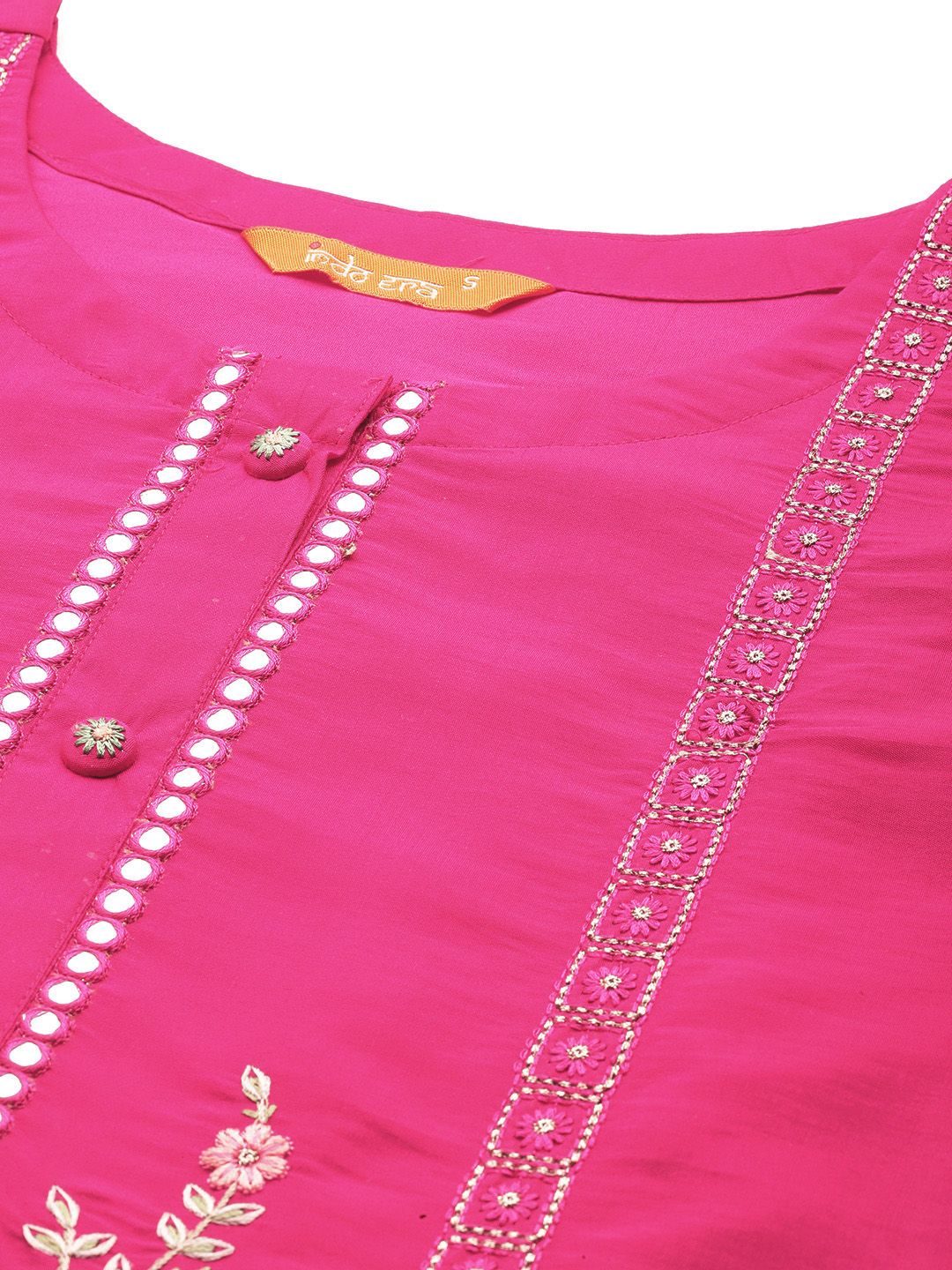 Indyancart IE Women Floral Embroidered Regular Mirror Work Kurta with Trousers & With Dupatta