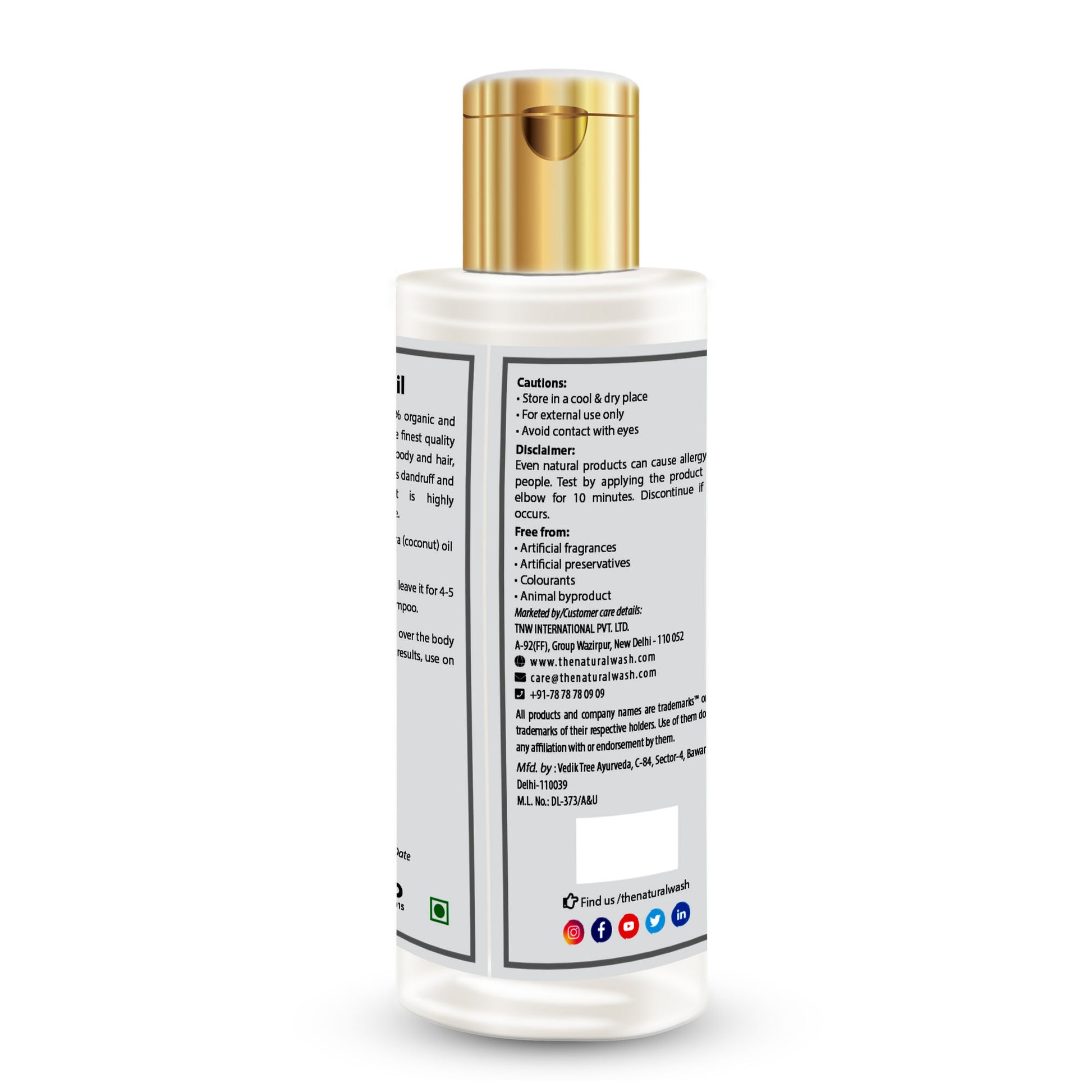 TNW The Natural Wash Cold Pressed Pure Coconut Oil for Healthy Skin, Hair and Baby Body Massage Oil
