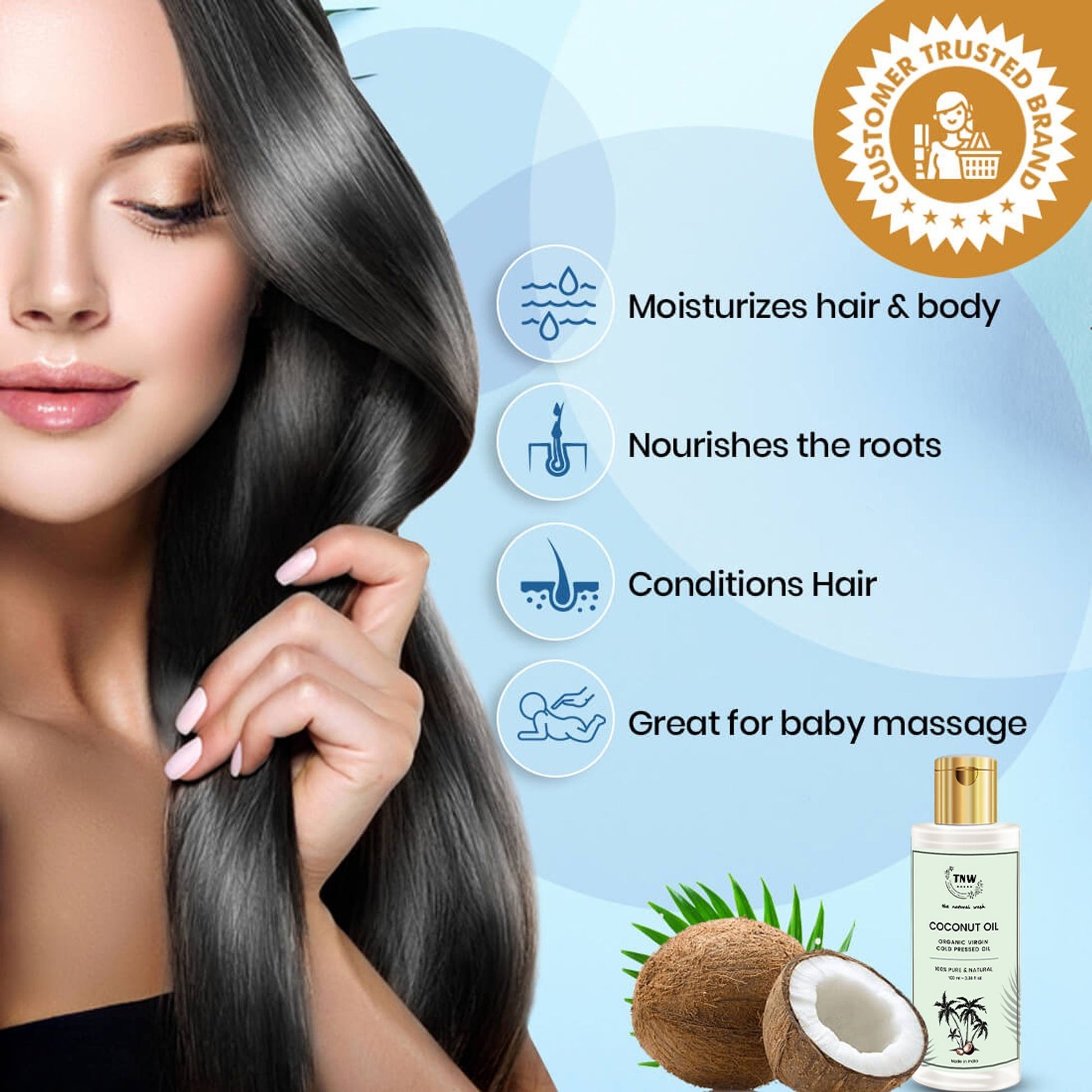 TNW The Natural Wash Cold Pressed Pure Coconut Oil for Healthy Skin, Hair and Baby Body Massage Oil