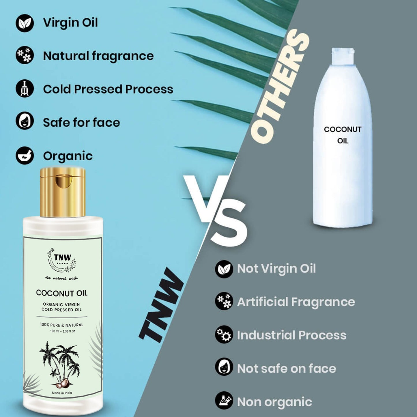 TNW The Natural Wash Cold Pressed Pure Coconut Oil for Healthy Skin, Hair and Baby Body Massage Oil