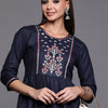 Dhiyona IE Women Navy Blue Floral Yoke Design Floral Kurta