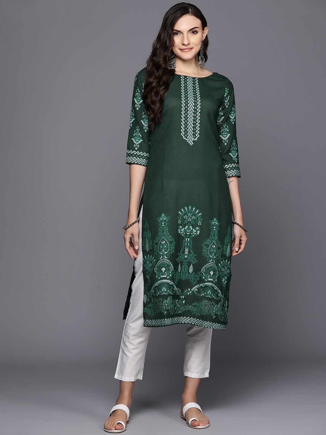 Indyancart IE Pack of 2 Ethnic Motifs Foil Print Straight Kurta