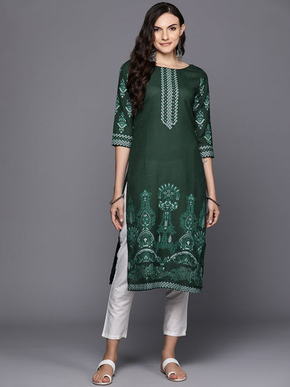 Indyancart IE Pack of 2 Ethnic Motifs Foil Print Straight Kurta