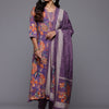 Dhiyona VA Women'sFloral Printed Pleated Sequinned Kurta With Trousers & Dupatta