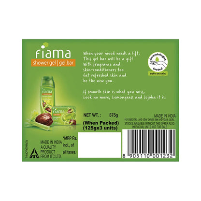 Fiama Lemongrass & Jojoba Gel Bar, Smooth Skin, Skin Friendly PH, Safe On Skin (Pack of 3)