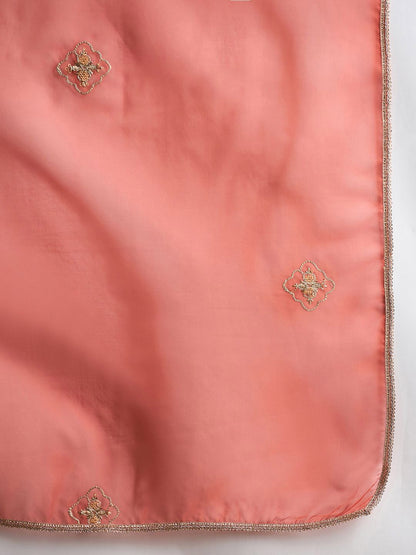 Indyancart IE Ethnic Motifs Embroidered Thread Work Straight Kurta With Trousers & Dupatta
