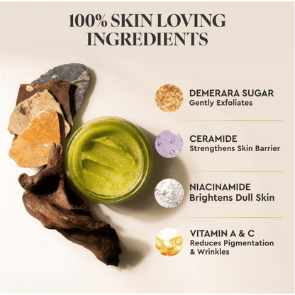 Mintree Certified Organic & Vegan, Unisex Melon Exfoliating Sugar Scrub for Tan Removal & Soft-Smooth-Glowing Skin, Brightens Skin & Reduces Ingrown Hair
