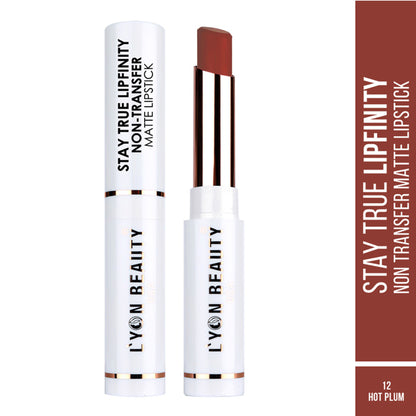 Lyon Beauty Stay True Lipfinity Non Transfer Matte Lipstick - Hot Plum 12