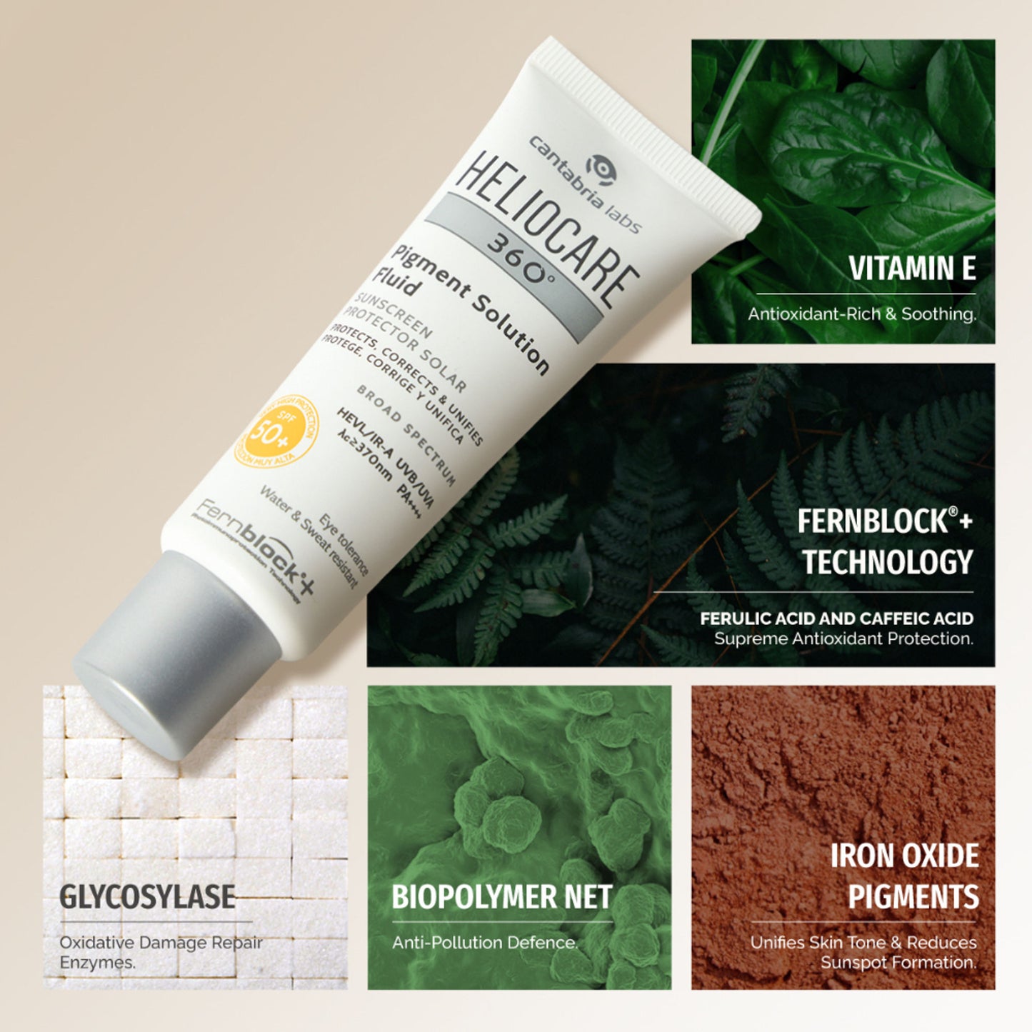 Heliocare 360 Pigment Solution Fluid Sunscreen With Niacinamide SPF 50+ Pa++++ Remove Tan & Brighten