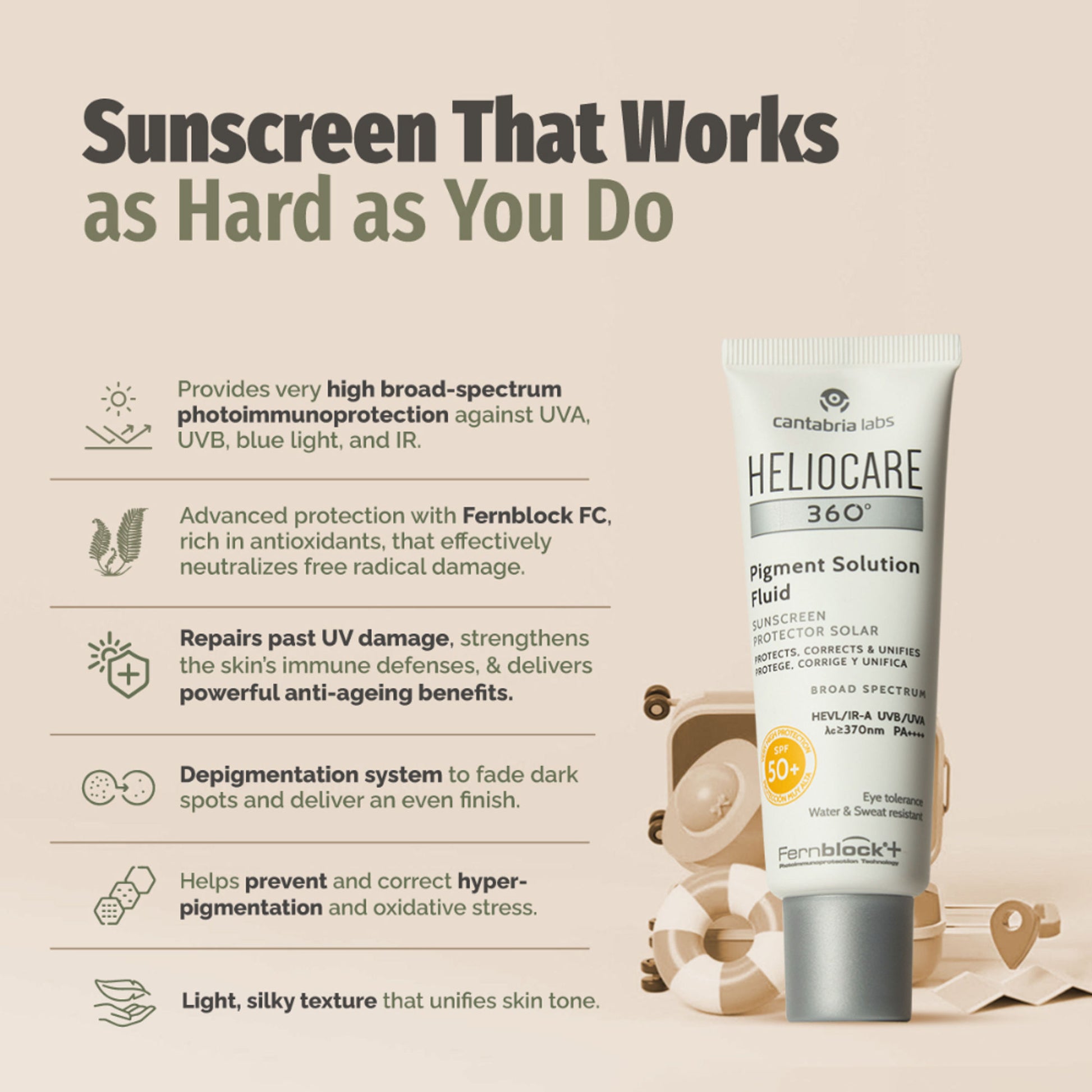Heliocare 360 Pigment Solution Fluid Sunscreen With Niacinamide SPF 50+ Pa++++ Remove Tan & Brighten