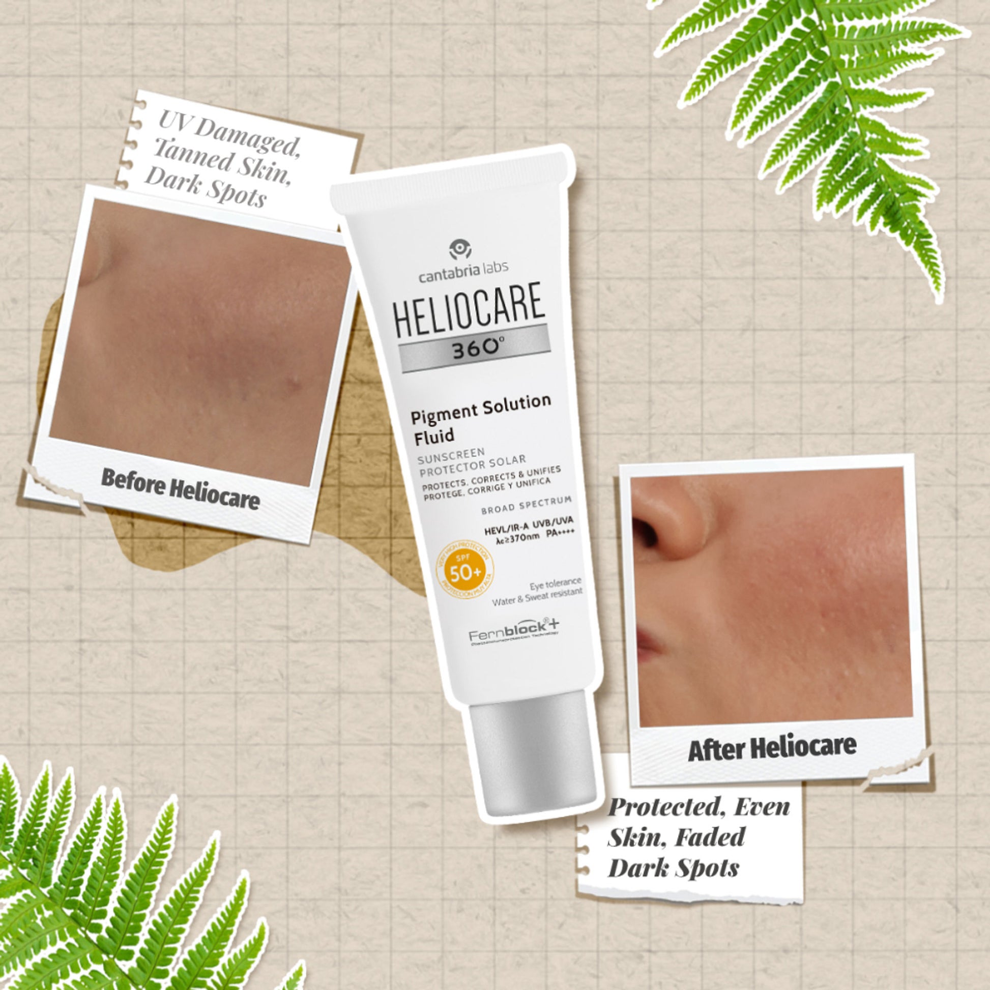 Heliocare 360 Pigment Solution Fluid Sunscreen With Niacinamide SPF 50+ Pa++++ Remove Tan & Brighten
