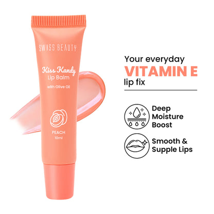 Swiss Beauty Kiss Kandy Tinted Lip Balm, Non-Sticky with Olive Oil & Vitamin E - 01 Peach