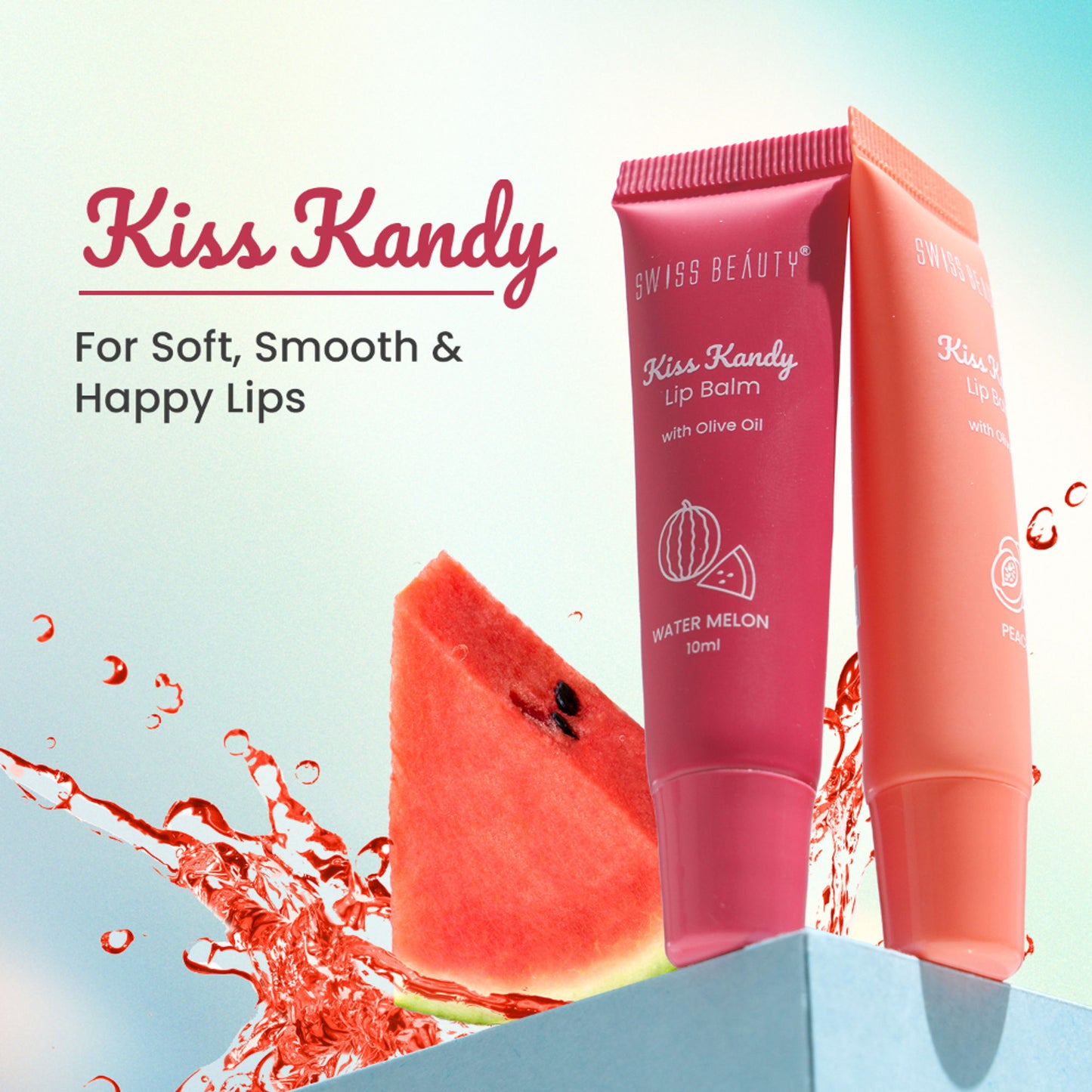 Swiss Beauty Kiss Kandy Tinted Lip Balm, Non-Sticky with Olive Oil & Vitamin E - 01 Peach