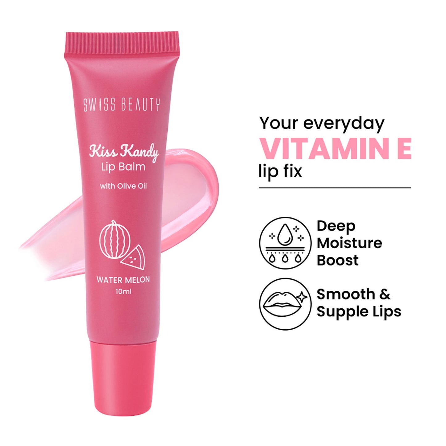 Swiss Beauty Kiss Kandy Tinted Lip Balm, Non-Sticky with Olive Oil & Vitamin E - 02 Water Melon