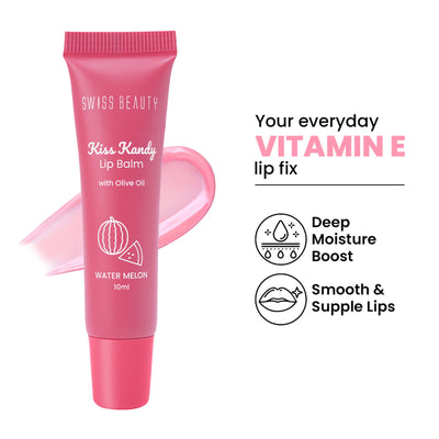 Swiss Beauty Kiss Kandy Tinted Lip Balm, Non-Sticky with Olive Oil & Vitamin E - 02 Water Melon