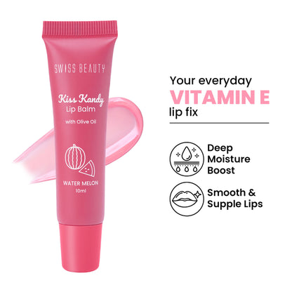 Swiss Beauty Kiss Kandy Tinted Lip Balm, Non-Sticky with Olive Oil & Vitamin E - 02 Water Melon