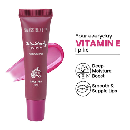 Swiss Beauty Kiss Kandy Tinted Lip Balm, Non-Sticky with Olive Oil & Vitamin E - 04 Mulberry