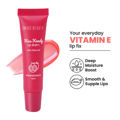 Swiss Beauty Kiss Kandy Tinted Lip Balm, Non-Sticky with Olive Oil & Vitamin E - 05 Pomegranate