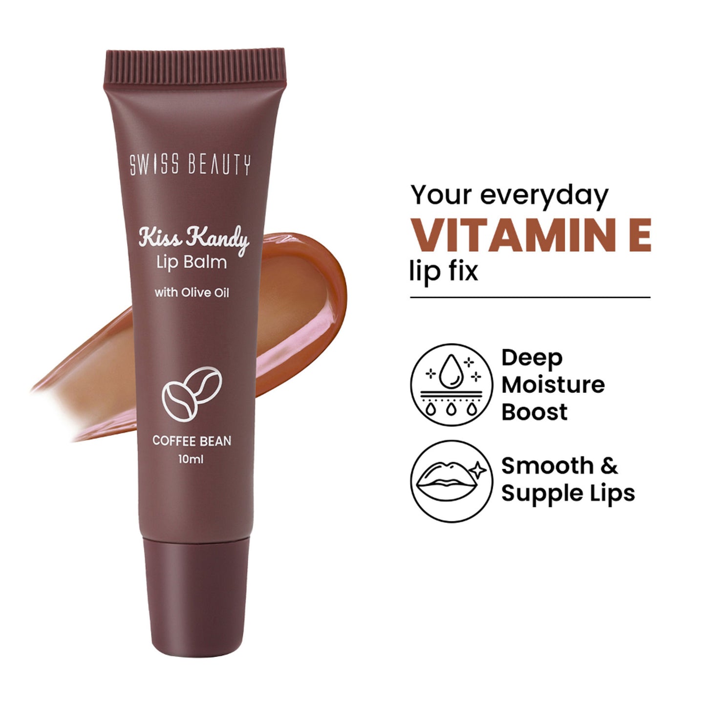 Swiss Beauty Kiss Kandy Tinted Lip Balm, Non-Sticky with Olive Oil & Vitamin E - 06 Coffee Bean