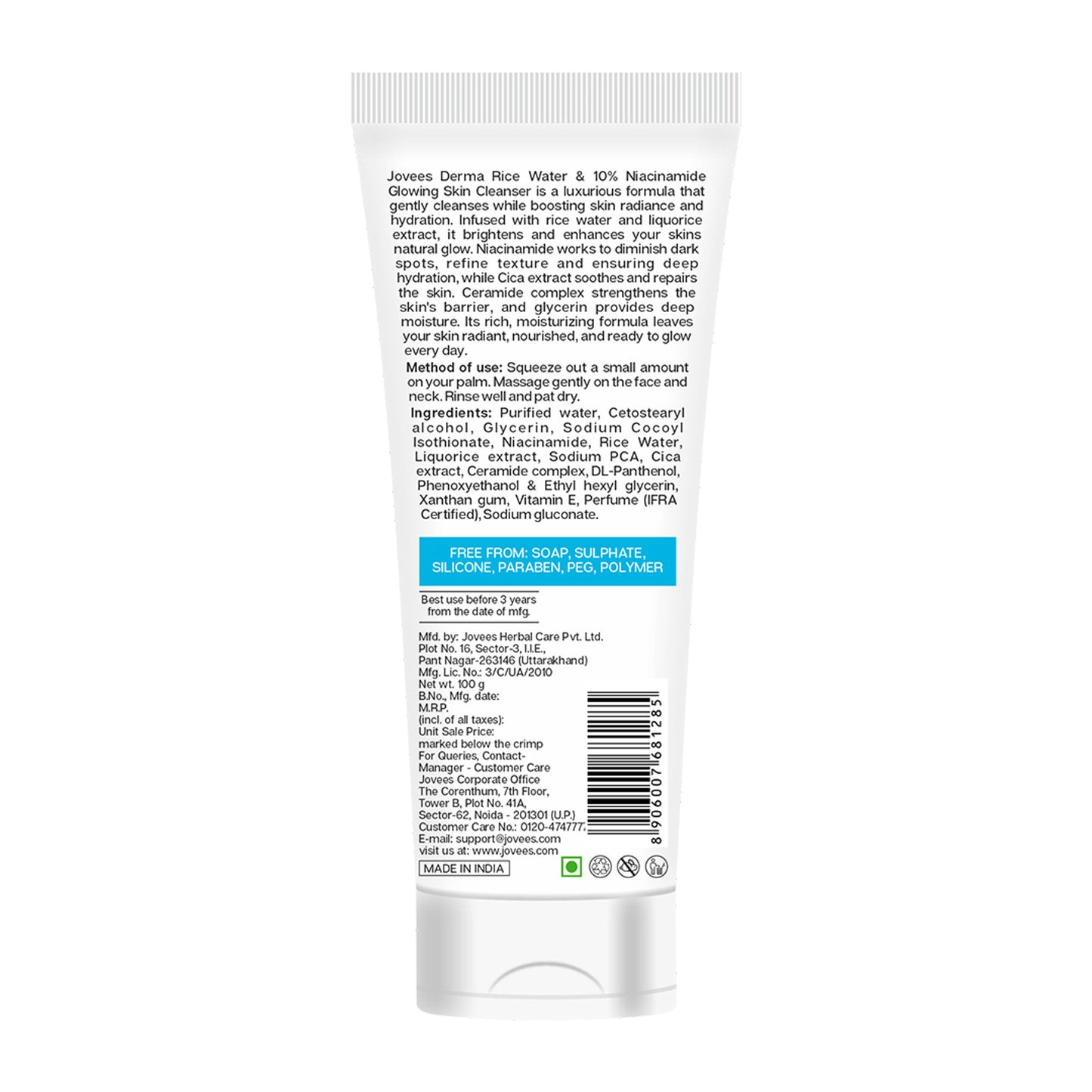 Jovees Derma Rice Face Water 10% Niacinamide Glowing Skin Cleanser