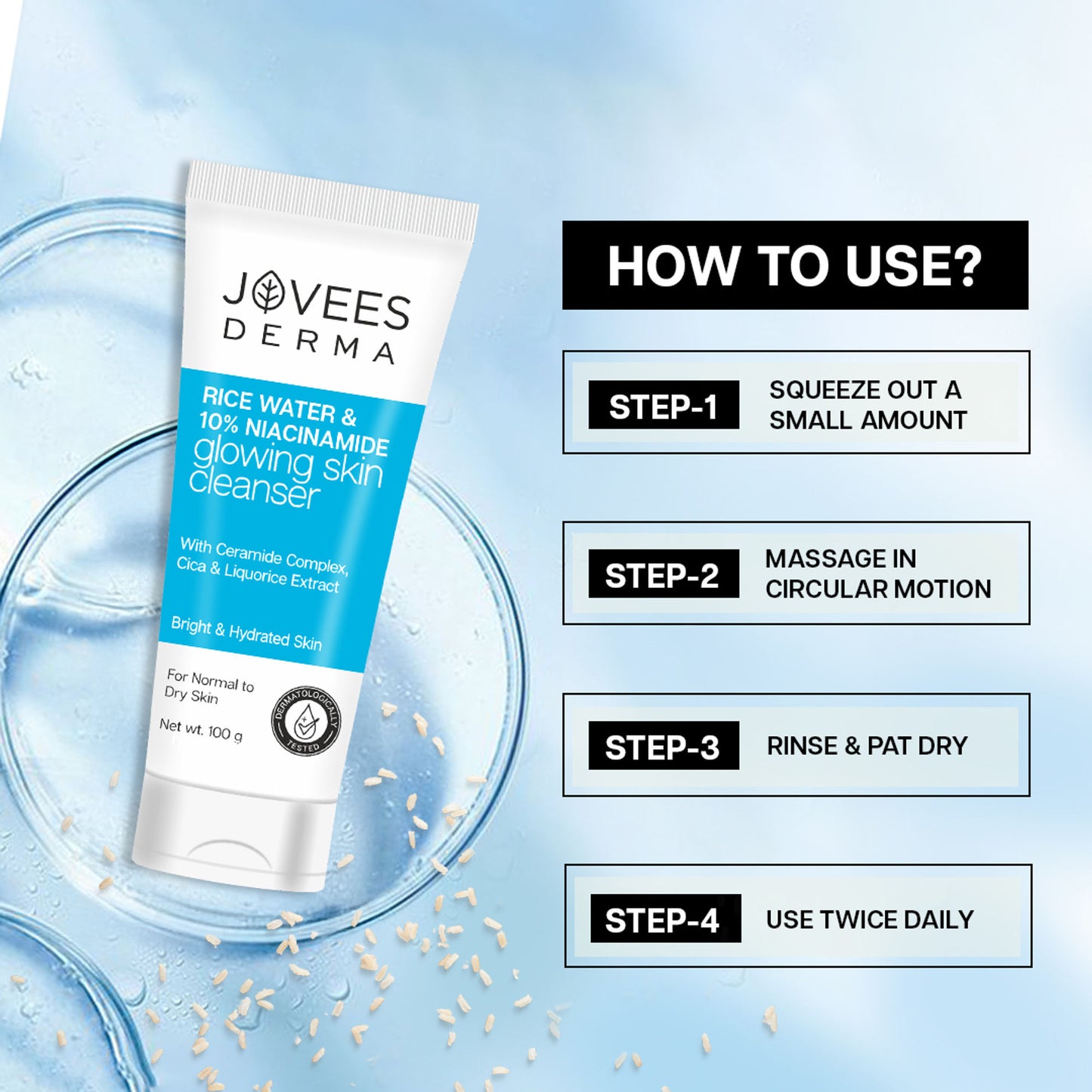 Jovees Derma Rice Face Water 10% Niacinamide Glowing Skin Cleanser