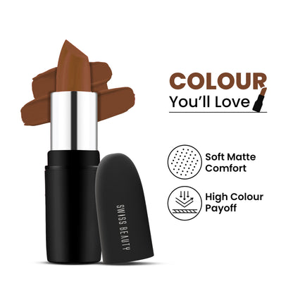 Swiss Beauty Pure Matte Lipstick , Non-Drying, Smooth Glide, Long Lasting - 226 Espresso