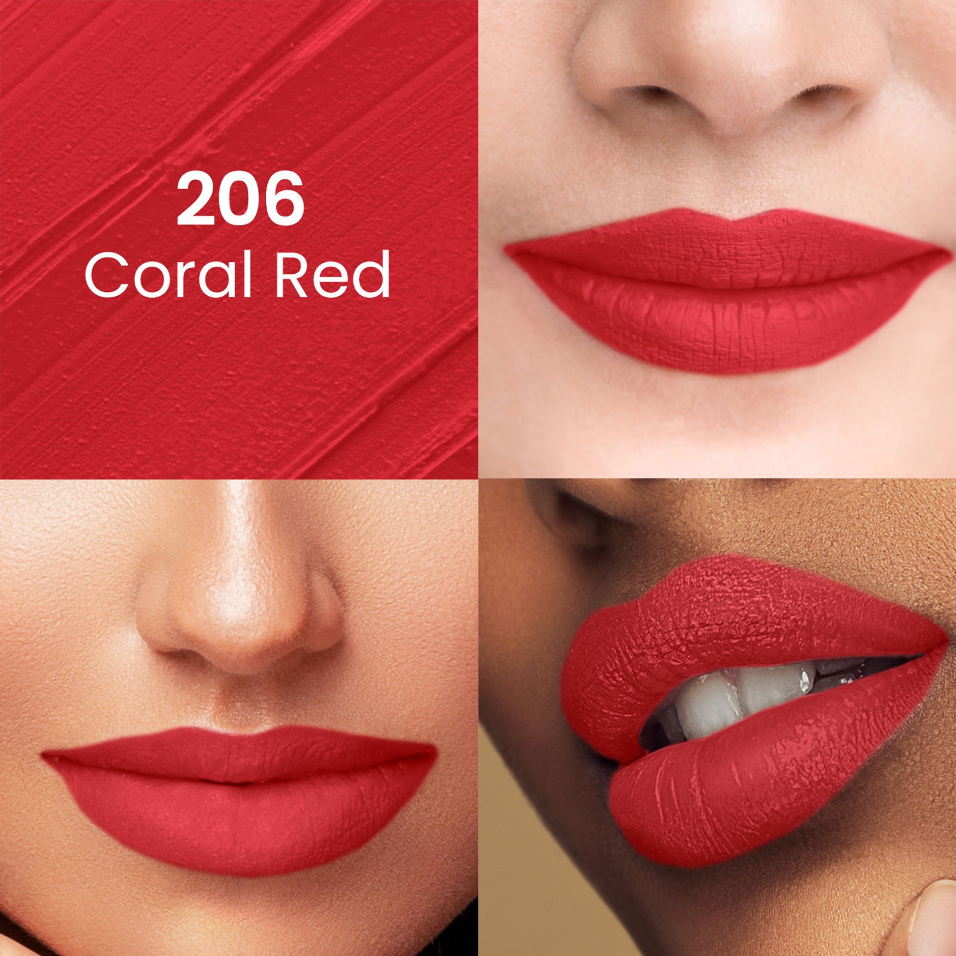Swiss Beauty Pure Matte Lipstick , Non-Drying, Smooth Glide, Long Lasting - 206 Coral Red