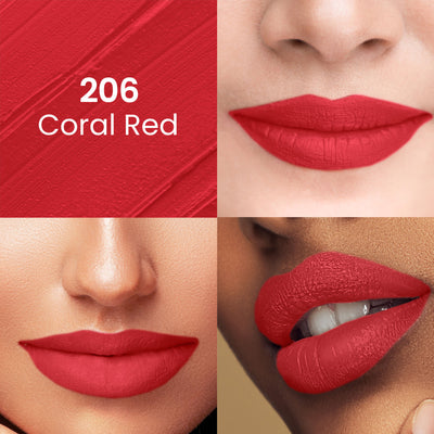 Swiss Beauty Pure Matte Lipstick , Non-Drying, Smooth Glide, Long Lasting - 206 Coral Red