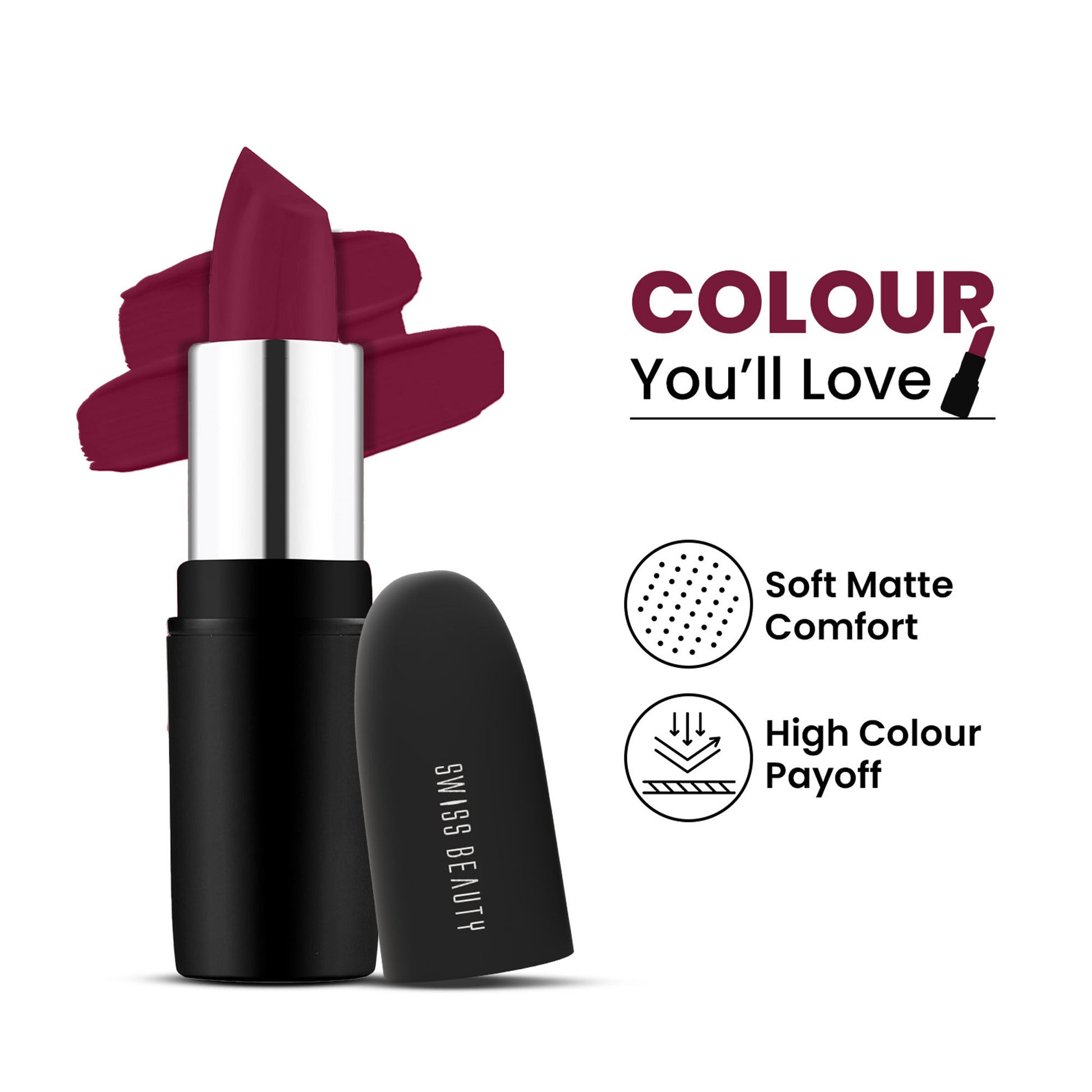 Swiss Beauty Pure Matte Lipstick , Non-Drying, Smooth Glide, Long Lasting - 207 Raspberry