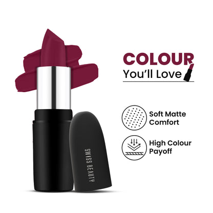 Swiss Beauty Pure Matte Lipstick , Non-Drying, Smooth Glide, Long Lasting - 207 Raspberry