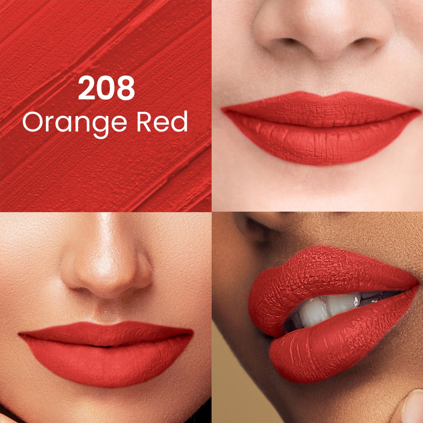 Swiss Beauty Pure Matte Lipstick , Non-Drying, Smooth Glide, Long Lasting - 208 Orange Red