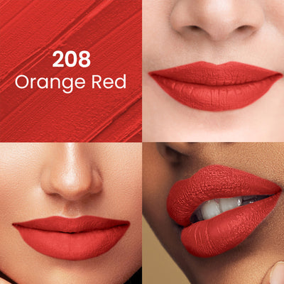 Swiss Beauty Pure Matte Lipstick , Non-Drying, Smooth Glide, Long Lasting - 208 Orange Red