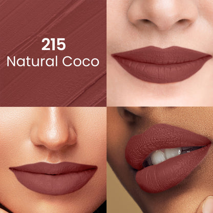 Swiss Beauty Pure Matte Lipstick , Non-Drying, Smooth Glide, Long Lasting - N215 Natural Coco