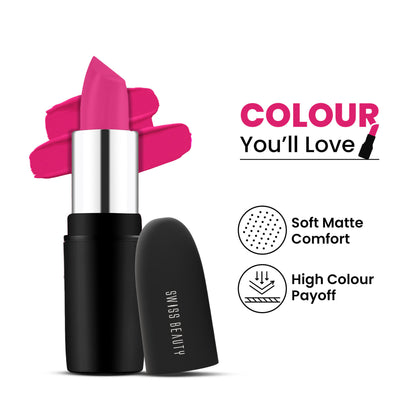 Swiss Beauty Pure Matte Lipstick , Non-Drying, Smooth Glide, Long Lasting - 218 Pixie Pink