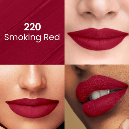 Swiss Beauty Pure Matte Lipstick , Non-Drying, Smooth Glide, Long Lasting - 220 Smoking Red