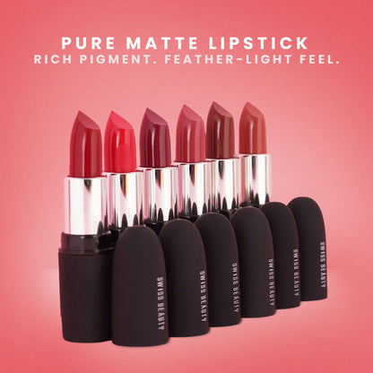 Swiss Beauty Pure Matte Lipstick , Non-Drying, Smooth Glide, Long Lasting - 224 Red Wine