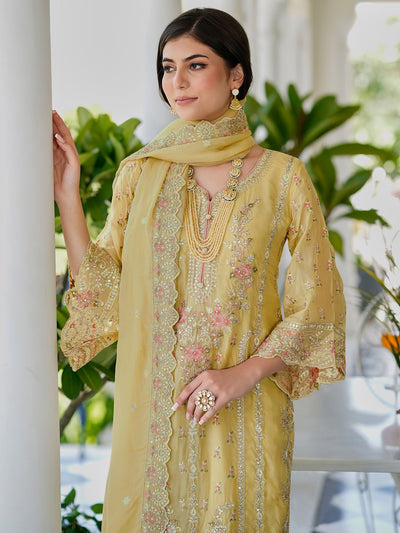 Indyancart IE Ethnic Motifs Embroidered Panelled Sequinned Kurta With Trousers & Dupatta
