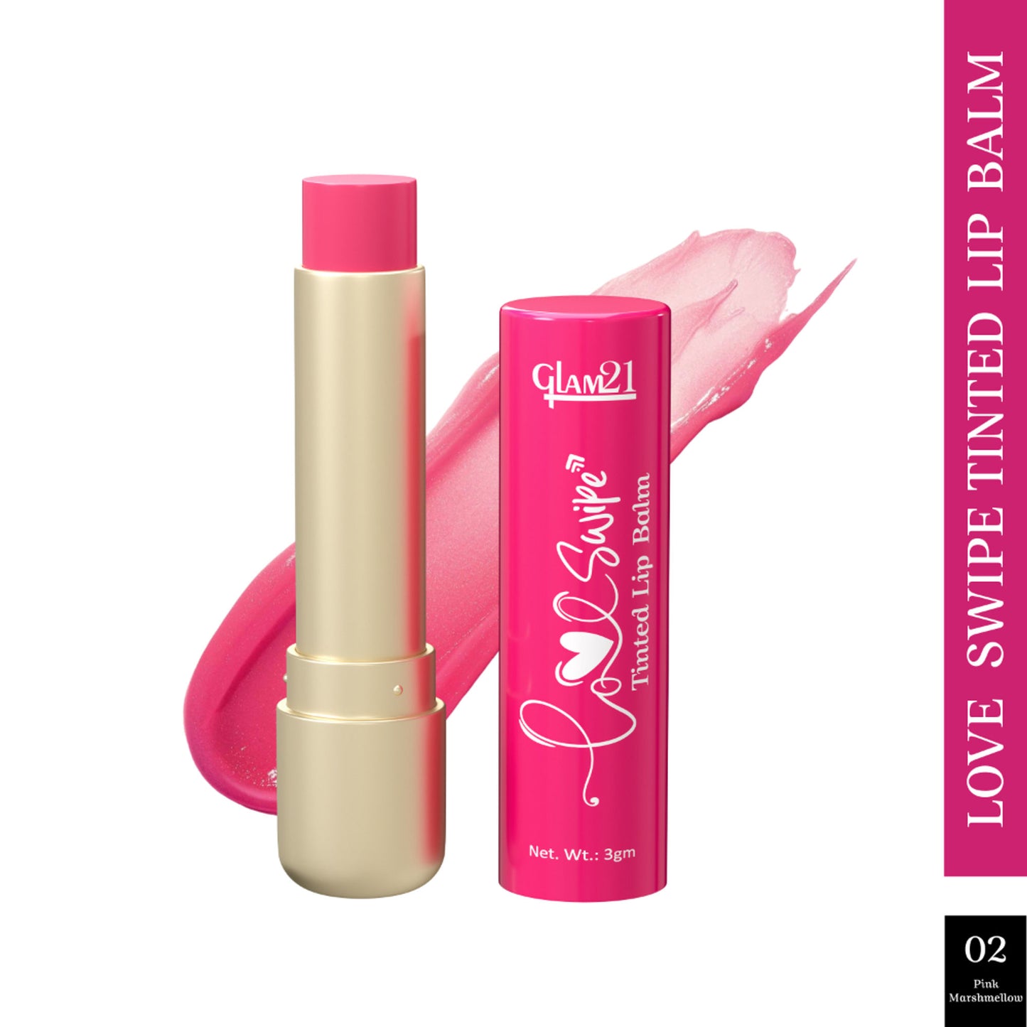 GLAM21 Love Swipe Tinted Lip Balm with Vitamin C, Hyaluronic Acid, Ceramide & SPF 30 - Pink Marshmallow