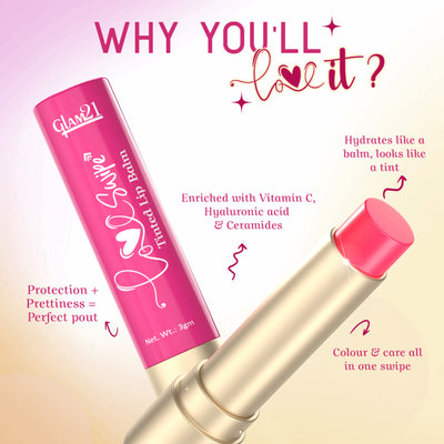 GLAM21 Love Swipe Tinted Lip Balm with Vitamin C, Hyaluronic Acid, Ceramide & SPF 30 - Pink Marshmallow