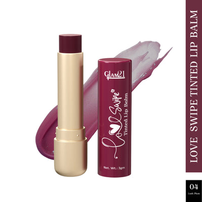 GLAM21 Love Swipe Tinted Lip Balm with Vitamin C, Hyaluronic Acid, Ceramide & SPF 30 - Lush Plum