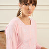 Indyancart IE Floral Yoke Design Round Neck Thread Work Straight Kurta