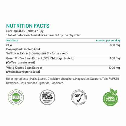 Bliss Welness CLA White Kidney Bean Extract Green Coffee Bean Extract Tablets - Indyancart